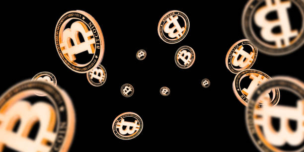 istock Litecoin. Gold Falling Bitcoins on black. Cryptocurrency golden concept. Falling background. 1195196812