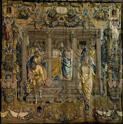 Detail of the tapestry from Como Cathedral in Italy. Como Cathedral is the Roman Catholic cathedral opened at 1396.