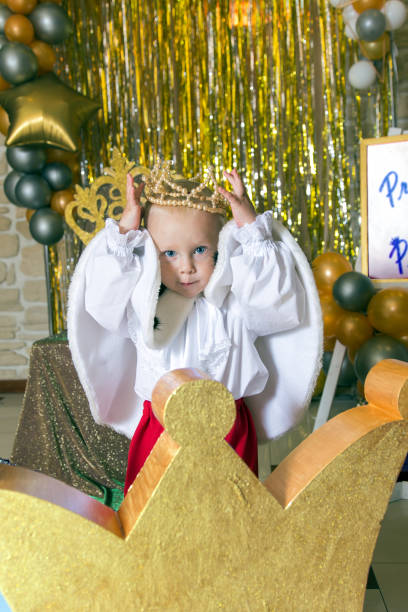 istock Little prince in the crown and mantle 1195201580