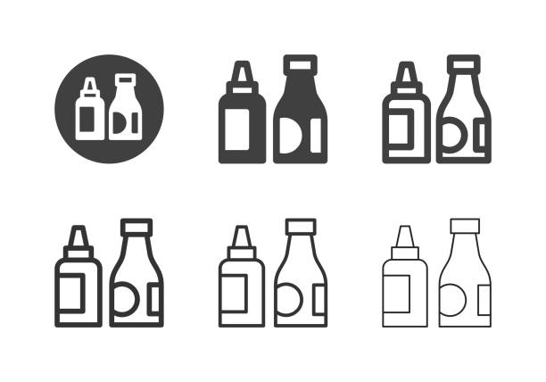 ikony ketchupu - multi series - condiment stock illustrations