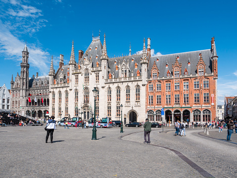 Markt square with Province Court, Provinciaal Hof, in old town of Bruges, West Flanders, Belgium