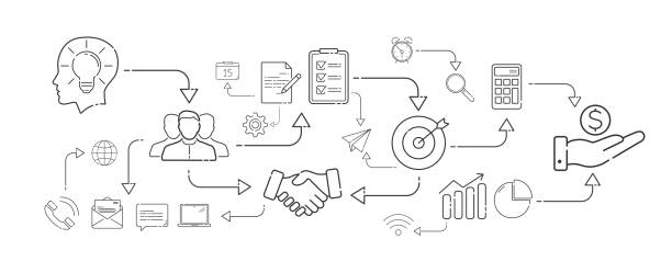 istock Business plan in thin line icons style on white background 1195206456