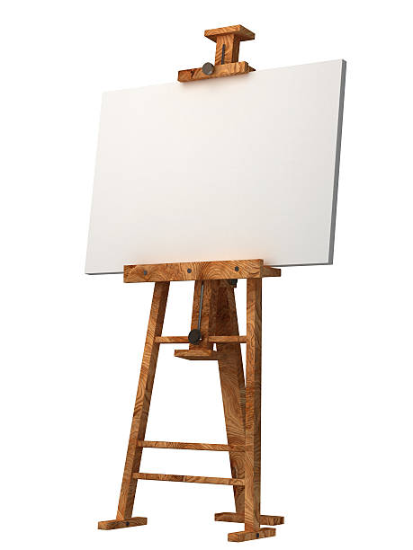 istock A wooden easel with a blank canvas isolated on white 119520786