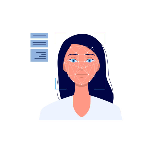  女性顔フラットベクターイラストを分離した顔認識システム。 - 顔認証点のイラスト素材／クリップアート素材／マンガ素材／アイコン素材