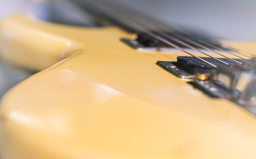 Electric guitar stratocaster sunburst closeup, macro abstract