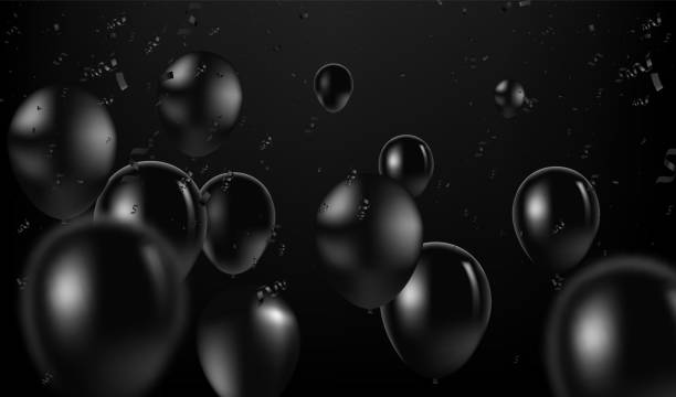 istock Black balloons isolated on dark background. Vector realistic black balloons. Party and celebration dark background. Birthday and holidays 1195226494