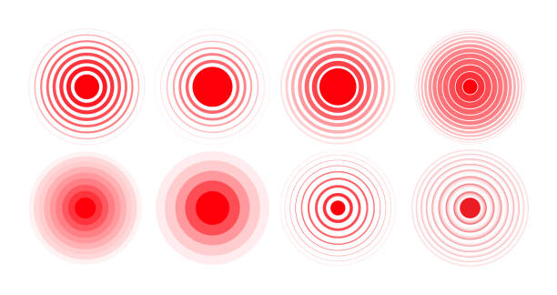 A set of pain circles. Pain circles. Red circles. The symbol of pain. A set of pain circles, The symbol of pain. concentric stock illustrations