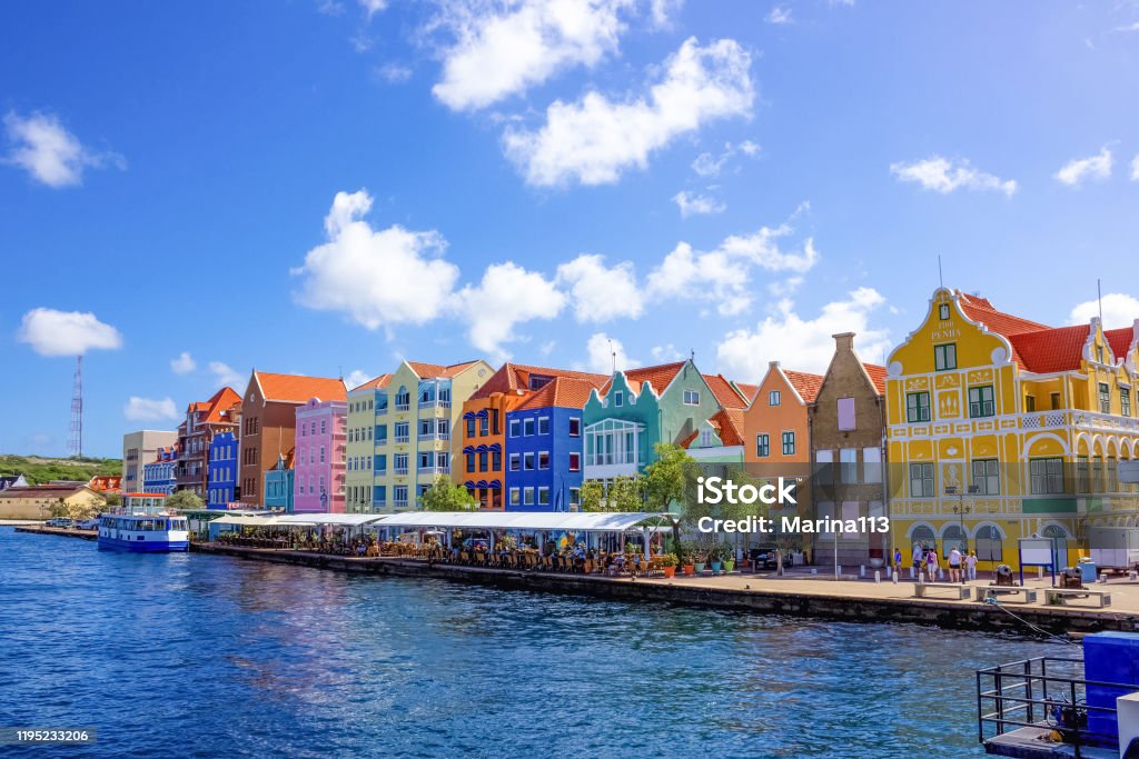 Specific coloured buildings in Curacao Specific coloured buildings at street in Curacao Curaçao Stock Photo