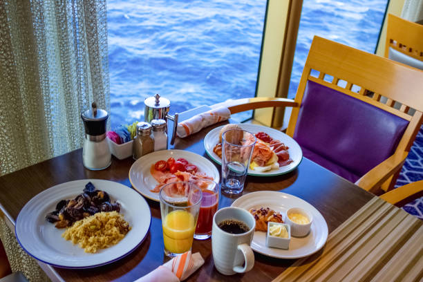 istock Dining Room Buffet aboard the luxury abstract cruise ship 1195233255