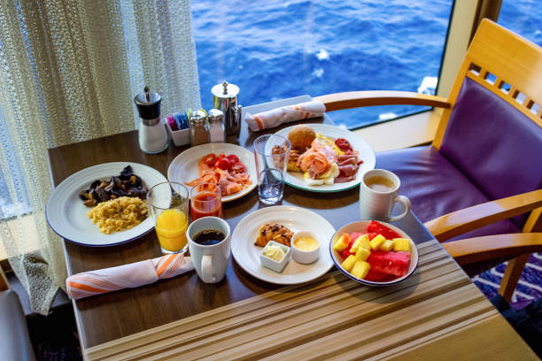 istock Dining Room Buffet aboard the luxury abstract cruise ship 1195233256