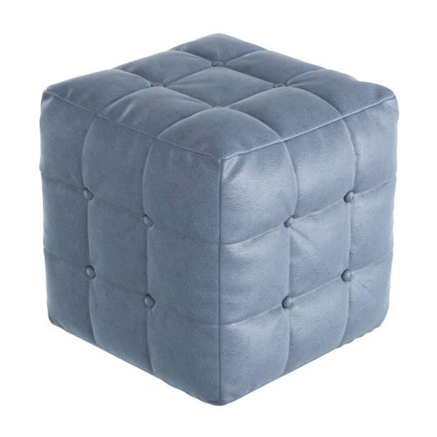 istock Square quilted blue leather pouf on a white background. 3d rendering 1195234744