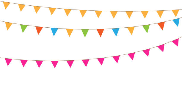 istock Multicolored bright buntings flags garlands isolated on white background. Bunting and party flag vector illustration. 1195236511