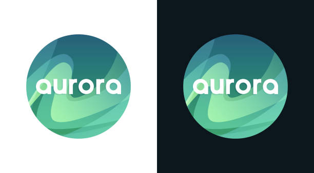 Aurora round emblem, Northern Borealis Travel Logo Aurora round emblem, Northern Borealis Logo for Scandinavian tours - Travel Logo company aurora polaris stock illustrations