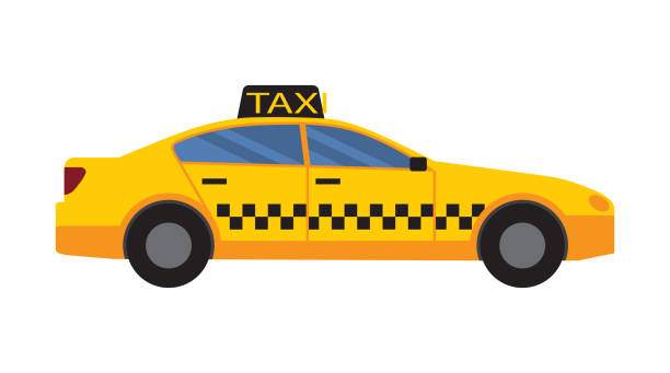 taxi auto mit gelber farbe, vektor-illustration - trafiic stock-grafiken, -clipart, -cartoons und -symbole