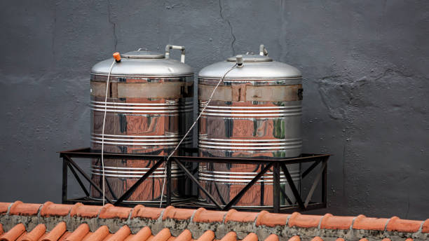Water Tanks on The Tile House stock photo