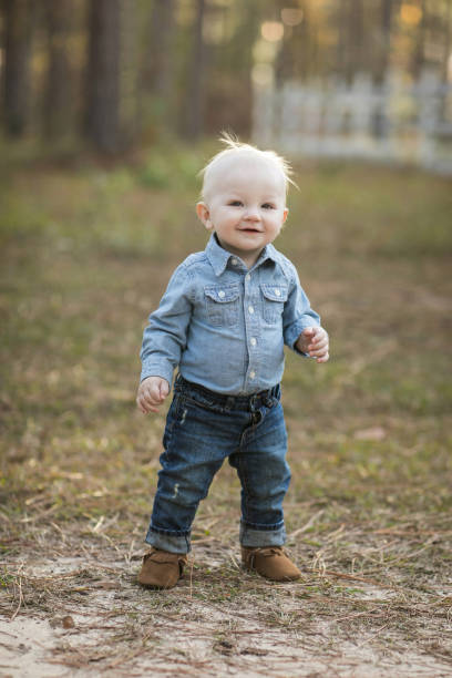 istock little blond baby boy learning how to walk outside 1195243682