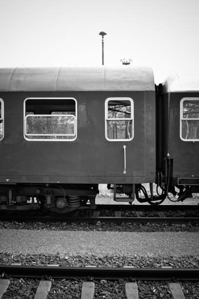 old railway wagon in black and white in side view