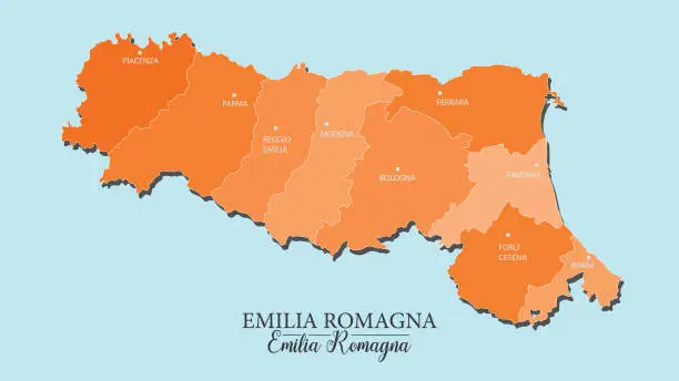 Vector illustration of Emilia Romagna vector map divided into provinces