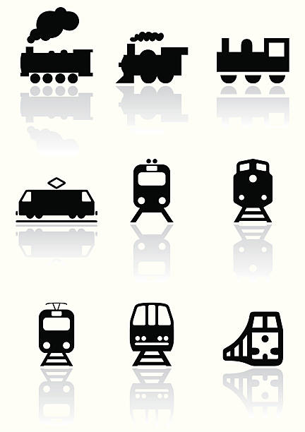 열차 기호까지 벡터 일러스트레이션 설정합니다. - train steam train vector silhouette stock illustrations