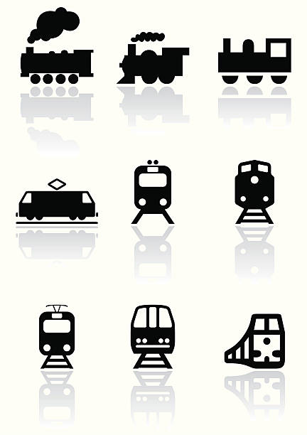 ilustrações de stock, clip art, desenhos animados e ícones de treinar o símbolo conjunto de ilustração vetorial. - train steam train vector silhouette