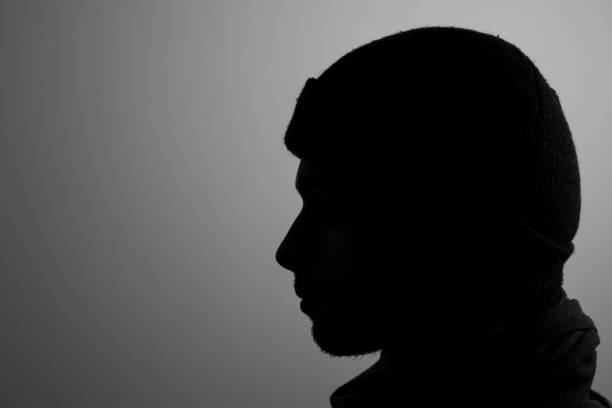 istock Black and white portrait profile marine cap 1195246690