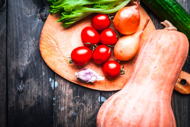 istock Vegetables flatlay. Healthy food background 1195252841