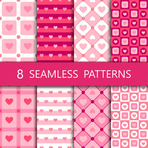 ilustrações de stock, clip art, desenhos animados e ícones de set of pink heart seamless pattern, vector illustration - 3615