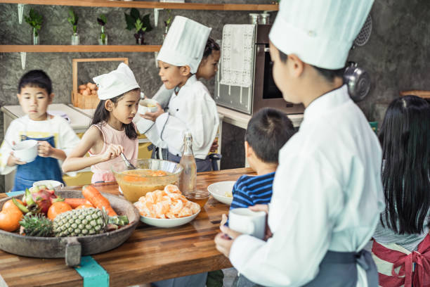 istock Childhood students and friends learning how to cooking in kitchen at school class 1195256729