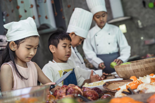 istock Childhood student and friends learning how to cooking in kitchen at school class 1195256880