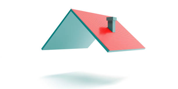 красная черепичная крыша изолирована на белом фоне. 3d иллюстрация - крыша иллюстрации стоковые фото и изображения