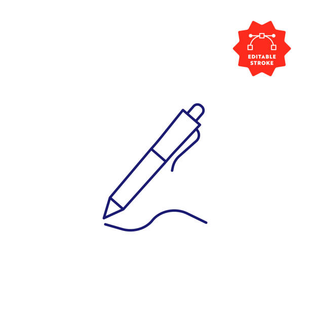 ilustraciones, imágenes clip art, dibujos animados e iconos de stock de icono de línea de lápiz con trazo editable y píxel perfecto. - instrumento de escribir con tinta