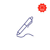 istock Pen Line Icon with Editable Stroke and Pixel Perfect. 1195259282