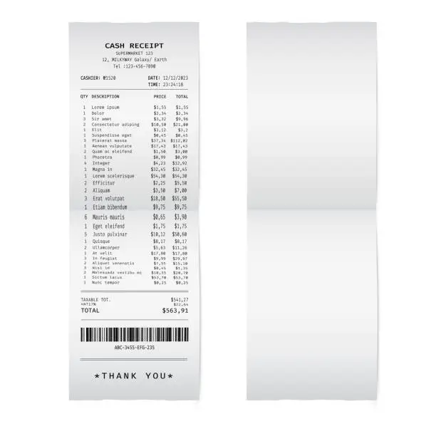 Vector illustration of Template of a shop receipt. Mockup of a check from mall