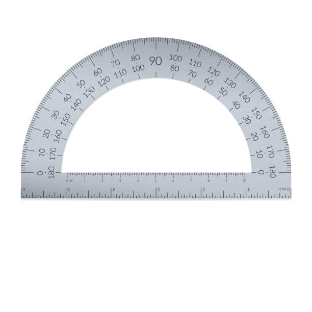 istock Steel circular protractor with a ruler in metric and imperial units 1195260245