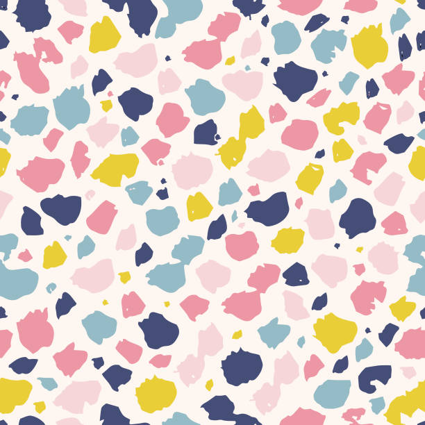 Abstract seamless terrazzo pattern.Vector repeating background.Texture of classic italian type of floor in Venetian style composed of natural stone,granite, quartz,marble,glass and concrete.Memphis.