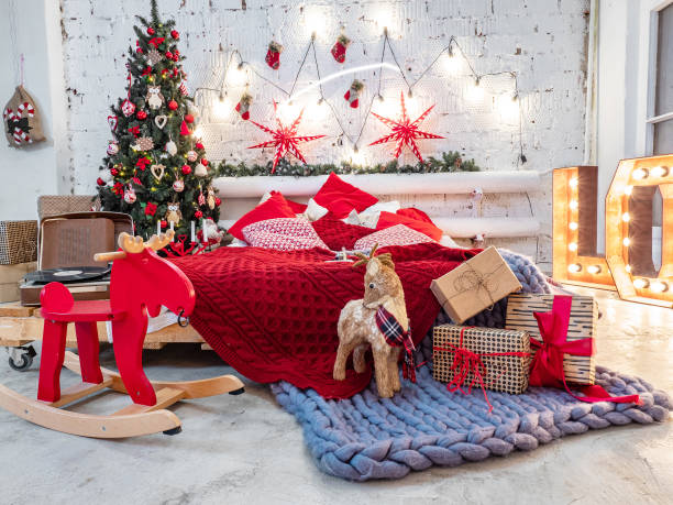 istock Elegant bedroom decorated for Christmas. 1195264980