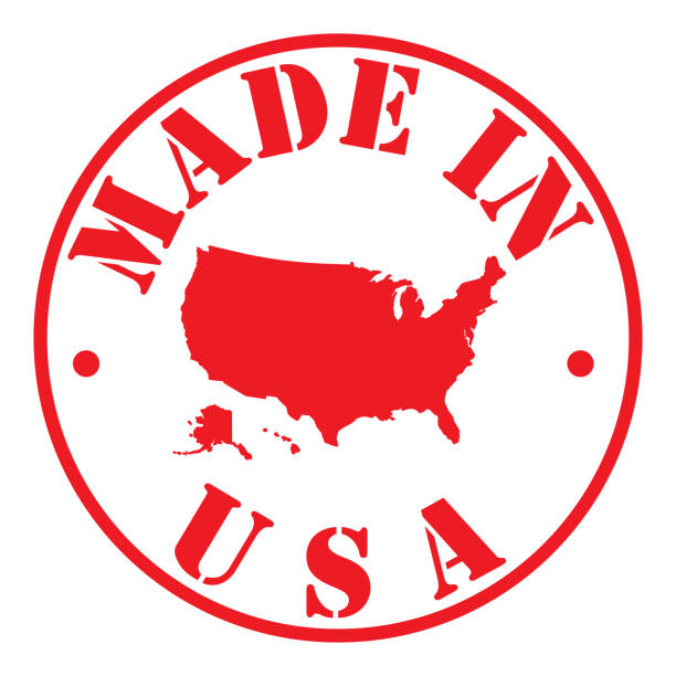 красная марка, сделанная сша с картой иллюстрации america vector eps 10 - made in the usa sign retro revival label stock illustrations