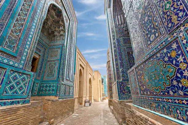 Historical necropolis and mausoleums of Shahi Zinda, Samarkand, Uzbekistan.
