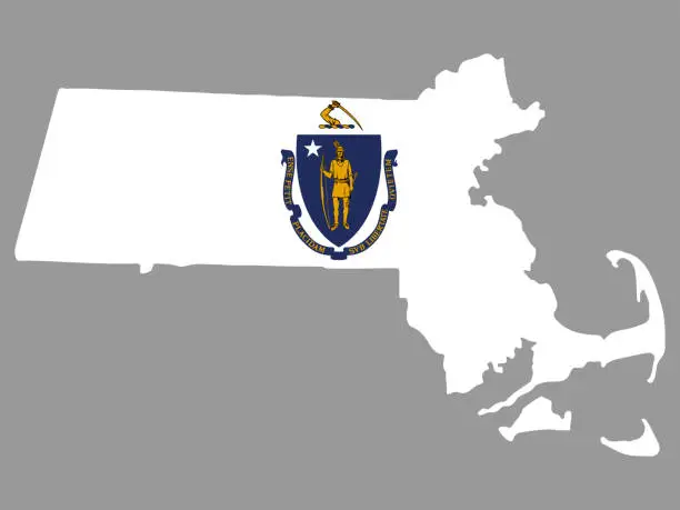Vector illustration of Map flag of the U.S. state of Massachusetts Vector