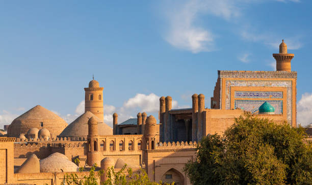 Skyline of Khiva at the sunset, Uzbekistan. View over the skyline of the ancient city of Khiva at the sunset, Uzbekistan. samarkand urban stock pictures, royalty-free photos & images