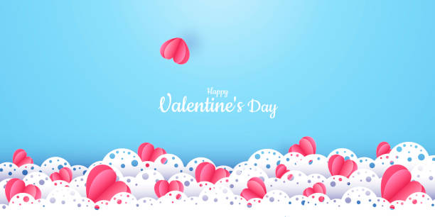 ilustrações de stock, clip art, desenhos animados e ícones de valentine's day. vector pastel blue background with red 3d paper cut hearts. a nice lace ornament. a place to text. banner or invitation for a wedding or holiday. love - vector valentine card craft valentines day