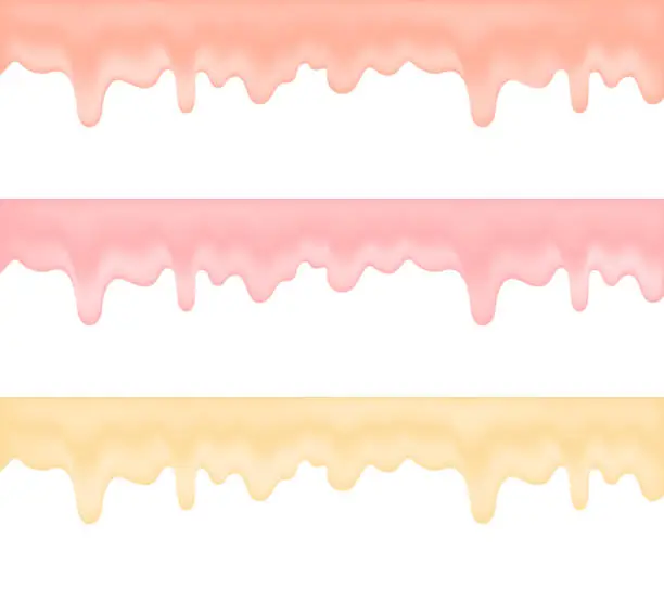 Vector illustration of A set of dripping yogurt. Peach, raspberry and banana yogurts.