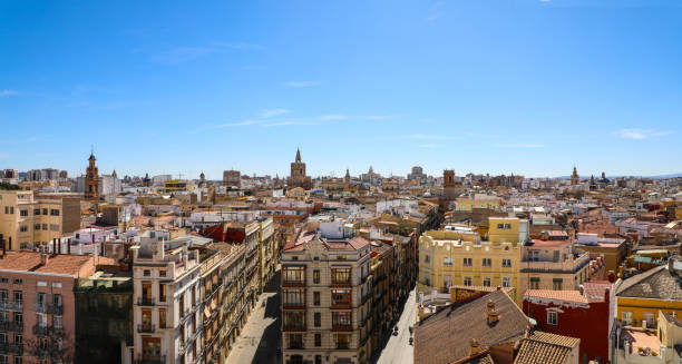 Skyline of Old Town in Valencia Spain stock photo