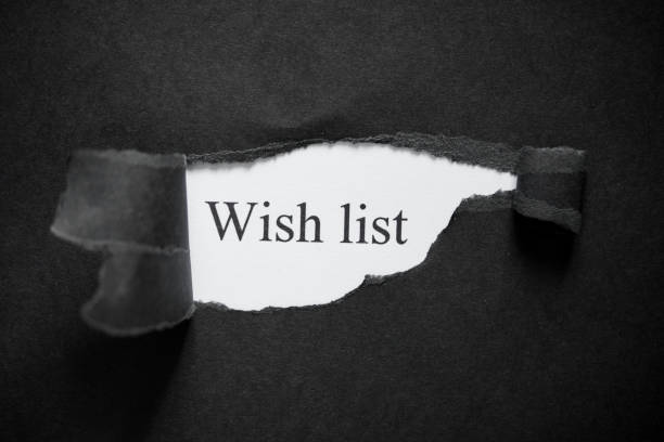 istock Word wish list printed on a white background with black torn paper. 1195274054