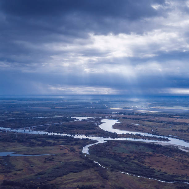 istock Aerial view of the fields and river Pripyat. Belarus. 1195274248