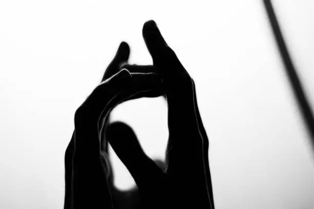 Finger rodin finger touch light silhouette black and white