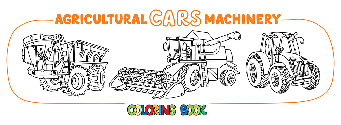 Agricultural machinery funny cars coloring book set