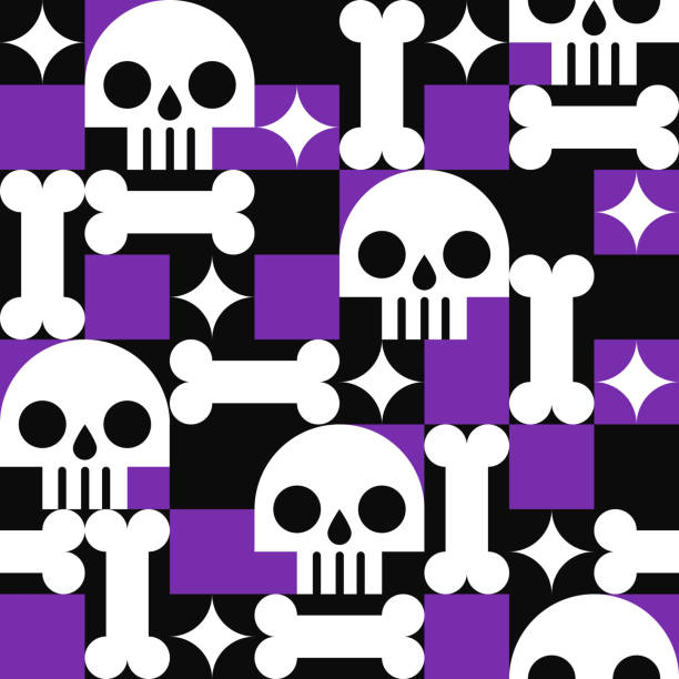 Skull with bones seamless pattern in abstract geometric style. Skull with bones seamless pattern in abstract geometric style. Vector illustration. Good for halloween party and day of dead celebrate. ska stock illustrations