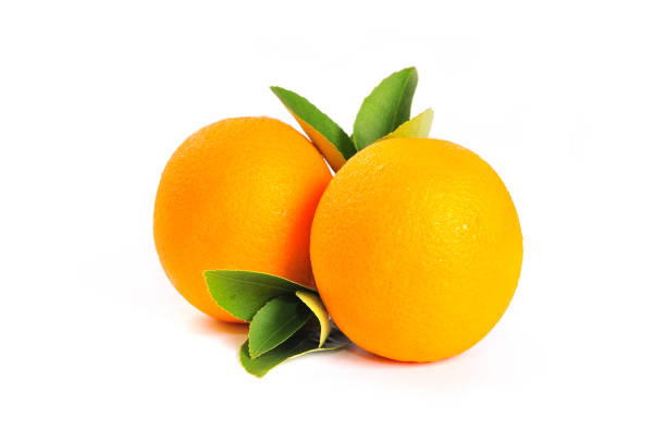 istock Orange fruits with leaf isolated on white background. Citrus fruit, vitamin C. 1195292518