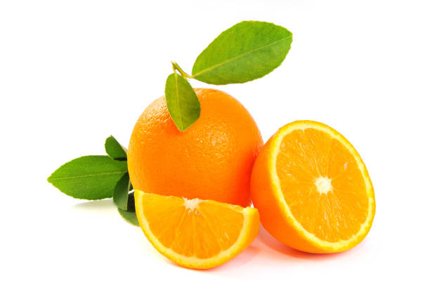 istock Orange fruits with leaf isolated on white background. Citrus fruit, vitamin C. 1195292560